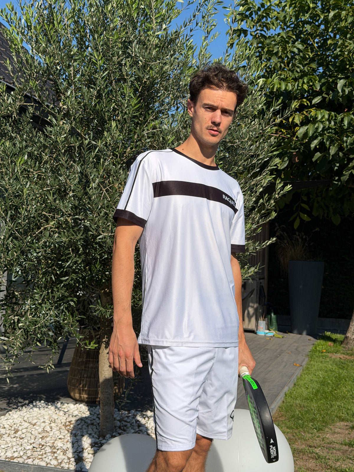 Advanced Padel T-shirt (white + black racket, men's)