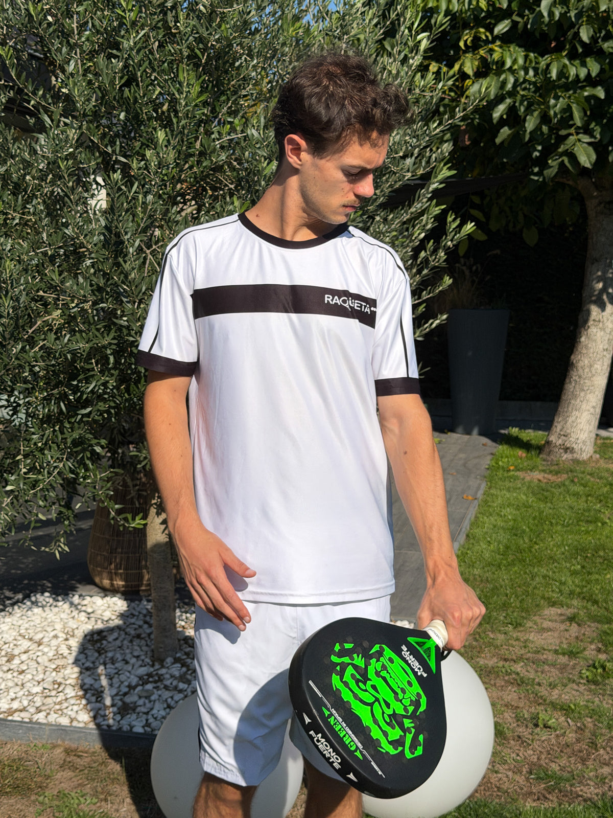 Advanced Padel T-shirt (white + black racket, men's)