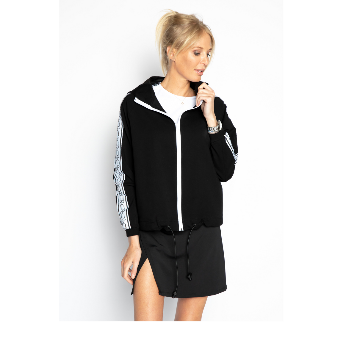 padel sweater with zipper Noor (black/white, women's)